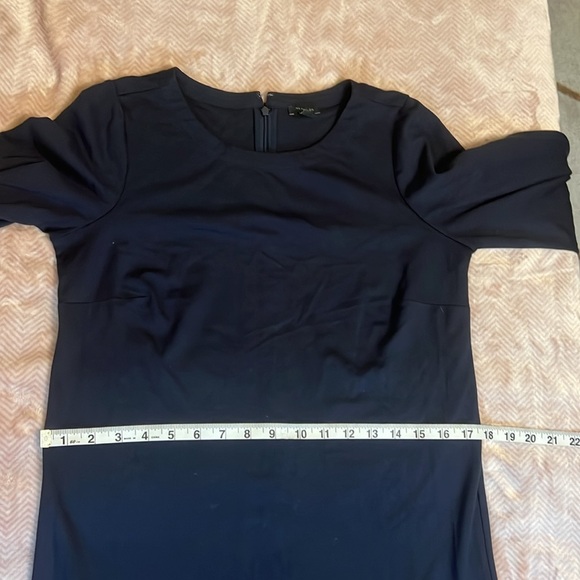 Ann Taylor Navy dress with adorable puff sleeves with white embroidered designs - Picture 7 of 11